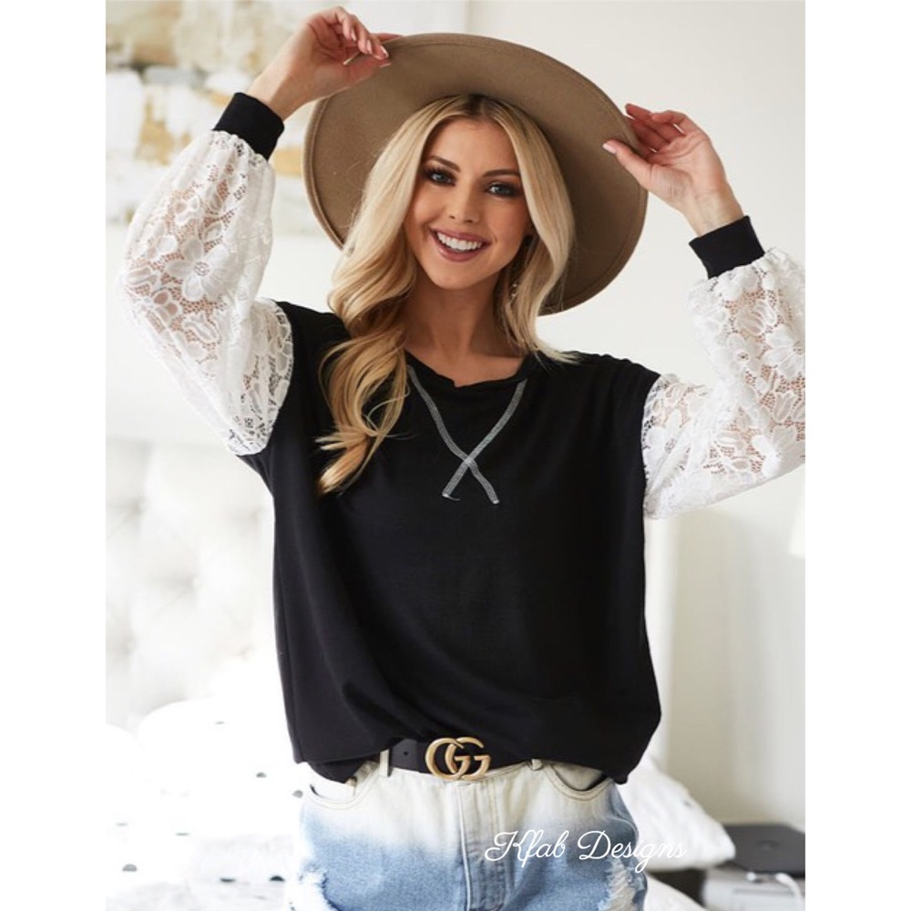 ❤️LAST 1! Lace Detail Soft French Terry Pullover - Picture 12 of 12